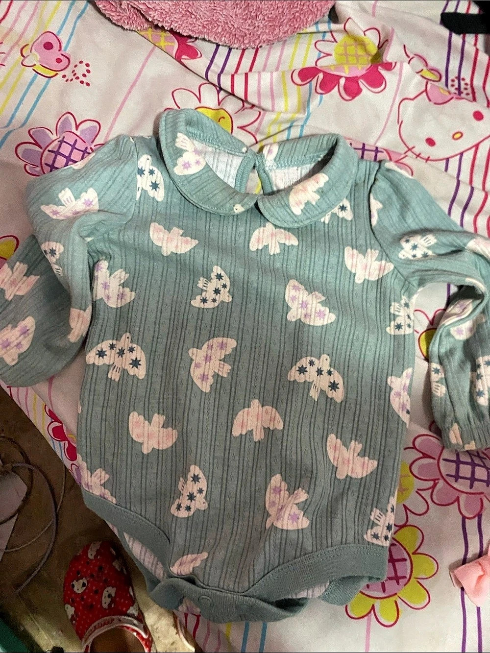 Baby Floral Bodysuit Green Pink 6M Like New